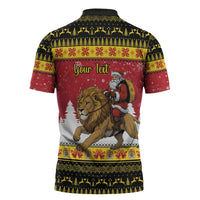 Belgium Christmas Personalized Zipper Polo Shirt Santa Riding Lion - Wonder Print Shop