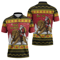 Belgium Christmas Personalized Zipper Polo Shirt Santa Riding Lion - Wonder Print Shop
