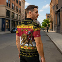 Belgium Christmas Personalized Zipper Polo Shirt Santa Riding Lion - Wonder Print Shop