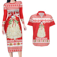 Georgia Christmas Chichilaki Couples Matching Long Sleeve Bodycon Dress and Hawaiian Shirt Celebrate Georgian Tradition - Wonder Print Shop