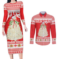 Georgia Christmas Chichilaki Couples Matching Long Sleeve Bodycon Dress and Long Sleeve Button Shirt Celebrate Georgian Tradition - Wonder Print Shop