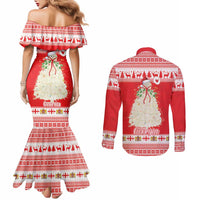 Georgia Christmas Chichilaki Couples Matching Mermaid Dress and Long Sleeve Button Shirt Celebrate Georgian Tradition - Wonder Print Shop