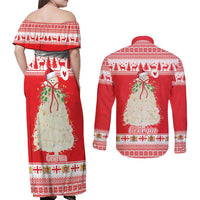 Georgia Christmas Chichilaki Couples Matching Off Shoulder Maxi Dress and Long Sleeve Button Shirt Celebrate Georgian Tradition - Wonder Print Shop
