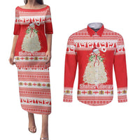 Georgia Christmas Chichilaki Couples Matching Puletasi and Long Sleeve Button Shirt Celebrate Georgian Tradition - Wonder Print Shop