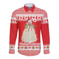 Georgia Christmas Chichilaki Long Sleeve Button Shirt Celebrate Georgian Tradition - Wonder Print Shop