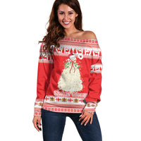Georgia Christmas Chichilaki Off Shoulder Sweater Celebrate Georgian Tradition - Wonder Print Shop