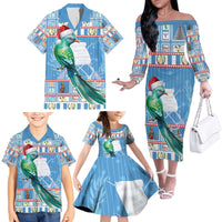Guatemala Christmas Family Matching Off The Shoulder Long Sleeve Dress and Hawaiian Shirt Resplendent Queztal Libre Crezca Fecundo - Wonder Print Shop