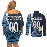 Custom Guatemala Football Couples Matching Off Shoulder Short Dress and Long Sleeve Button Shirt Los Chapines Go Champion - Wonder Print Shop