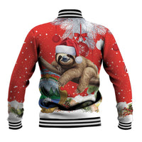 Christmas Costa Rica Baseball Jacket A Cheerful Sloth Wearing a Santa Hat - Wonder Print Shop