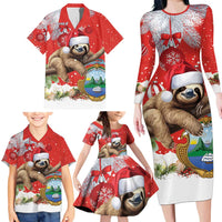 Christmas Costa Rica Family Matching Long Sleeve Bodycon Dress and Hawaiian Shirt A Cheerful Sloth Wearing a Santa Hat - Wonder Print Shop
