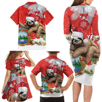 Christmas Costa Rica Family Matching Long Sleeve Bodycon Dress and Hawaiian Shirt A Cheerful Sloth Wearing a Santa Hat - Wonder Print Shop