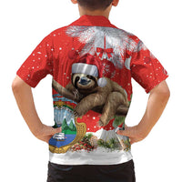 Christmas Costa Rica Family Matching Off Shoulder Maxi Dress and Hawaiian Shirt A Cheerful Sloth Wearing a Santa Hat - Wonder Print Shop