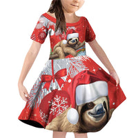 Christmas Costa Rica Family Matching Off Shoulder Short Dress and Hawaiian Shirt A Cheerful Sloth Wearing a Santa Hat - Wonder Print Shop