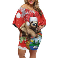 Christmas Costa Rica Family Matching Off Shoulder Short Dress and Hawaiian Shirt A Cheerful Sloth Wearing a Santa Hat - Wonder Print Shop