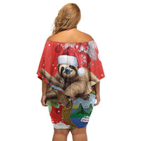 Christmas Costa Rica Family Matching Off Shoulder Short Dress and Hawaiian Shirt A Cheerful Sloth Wearing a Santa Hat - Wonder Print Shop