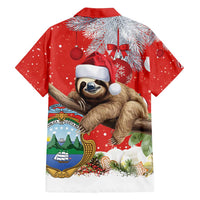 Christmas Costa Rica Family Matching Summer Maxi Dress and Hawaiian Shirt A Cheerful Sloth Wearing a Santa Hat - Wonder Print Shop