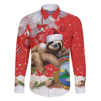 Christmas Costa Rica Family Matching Summer Maxi Dress and Hawaiian Shirt A Cheerful Sloth Wearing a Santa Hat - Wonder Print Shop