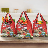 Christmas Costa Rica Grocery Bag A Cheerful Sloth Wearing a Santa Hat