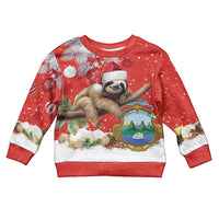 Costa Rica Christmas Kid Ugly Christmas Sweater A Cheerful Sloth Wearing a Santa Hat - Wonder Print Shop