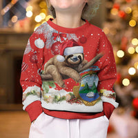 Costa Rica Christmas Kid Ugly Christmas Sweater A Cheerful Sloth Wearing a Santa Hat - Wonder Print Shop