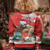 Costa Rica Christmas Kid Ugly Christmas Sweater A Cheerful Sloth Wearing a Santa Hat - Wonder Print Shop