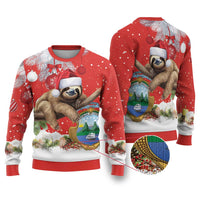 Costa Rica Christmas Ugly Christmas Sweater A Cheerful Sloth Wearing a Santa Hat - Wonder Print Shop