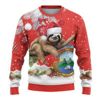 Costa Rica Christmas Ugly Christmas Sweater A Cheerful Sloth Wearing a Santa Hat - Wonder Print Shop