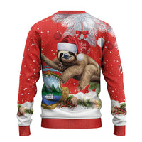 Costa Rica Christmas Ugly Christmas Sweater A Cheerful Sloth Wearing a Santa Hat - Wonder Print Shop
