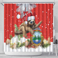 Christmas Costa Rica Shower Curtain A Cheerful Sloth Wearing a Santa Hat