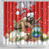 Christmas Costa Rica Shower Curtain A Cheerful Sloth Wearing a Santa Hat