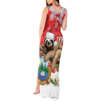 Christmas Costa Rica Tank Maxi Dress A Cheerful Sloth Wearing a Santa Hat - Wonder Print Shop
