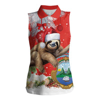 Christmas Costa Rica Women Sleeveless Polo Shirt A Cheerful Sloth Wearing a Santa Hat - Wonder Print Shop
