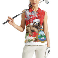 Christmas Costa Rica Women Sleeveless Polo Shirt A Cheerful Sloth Wearing a Santa Hat - Wonder Print Shop