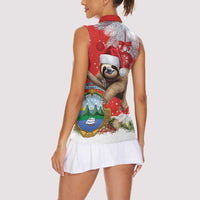 Christmas Costa Rica Women Sleeveless Polo Shirt A Cheerful Sloth Wearing a Santa Hat - Wonder Print Shop