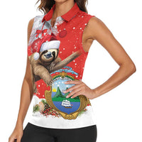 Christmas Costa Rica Women Sleeveless Polo Shirt A Cheerful Sloth Wearing a Santa Hat - Wonder Print Shop