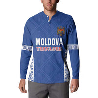 Custom Moldova Football Button Sweatshirt Tricolorii Tree Of Life Blue Version - Wonder Print Shop