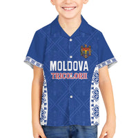 Custom Moldova Football Family Matching Off The Shoulder Long Sleeve Dress and Hawaiian Shirt Tricolorii Tree Of Life Blue Version - Wonder Print Shop