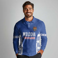 Custom Moldova Football Long Sleeve Polo Shirt Tricolorii Tree Of Life Blue Version - Wonder Print Shop