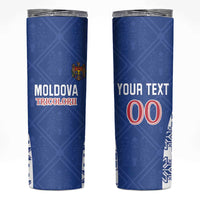 Custom Moldova Football Skinny Tumbler Tricolorii Tree Of Life Blue Version - Wonder Print Shop