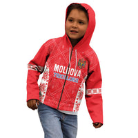 Custom Moldova Football Kid Hoodie Tricolorii Tree Of Life Red Version - Wonder Print Shop