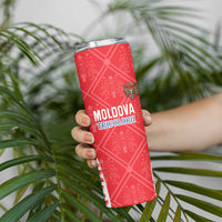 Custom Moldova Football Skinny Tumbler Tricolorii Tree Of Life Red Version - Wonder Print Shop
