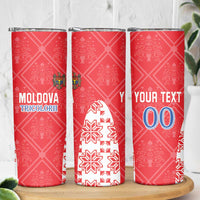 Custom Moldova Football Skinny Tumbler Tricolorii Tree Of Life Red Version - Wonder Print Shop