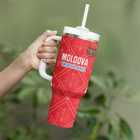 Custom Moldova Football Tumbler With Handle Tricolorii Tree Of Life Red Version - Wonder Print Shop