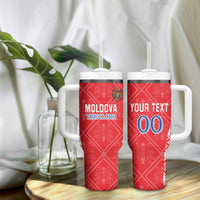 Custom Moldova Football Tumbler With Handle Tricolorii Tree Of Life Red Version - Wonder Print Shop