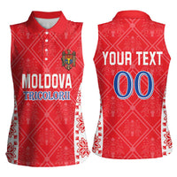 Custom Moldova Football Women Sleeveless Polo Shirt Tricolorii Tree Of Life Red Version - Wonder Print Shop