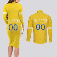 Custom Moldova Football Couples Matching Long Sleeve Bodycon Dress and Long Sleeve Button Shirt Tricolorii Tree Of Life Yellow Version - Wonder Print Shop