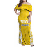 Custom Moldova Football Family Matching Off Shoulder Maxi Dress and Hawaiian Shirt Tricolorii Tree Of Life Yellow Version - Wonder Print Shop