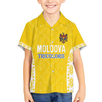 Custom Moldova Football Family Matching Short Sleeve Bodycon Dress and Hawaiian Shirt Tricolorii Tree Of Life Yellow Version - Wonder Print Shop