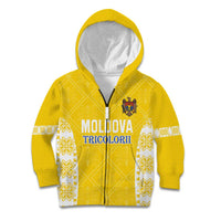 Custom Moldova Football Kid Hoodie Tricolorii Tree Of Life Yellow Version - Wonder Print Shop