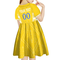 Custom Moldova Football Kid Short Sleeve Dress Tricolorii Tree Of Life Yellow Version - Wonder Print Shop